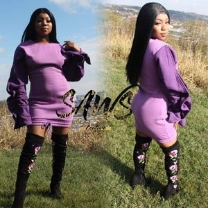 Ruffled Sleeves Drawstring Mini Dress